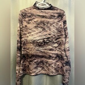 Body Hugging Sheer Abstract Print Long Sleeve Top